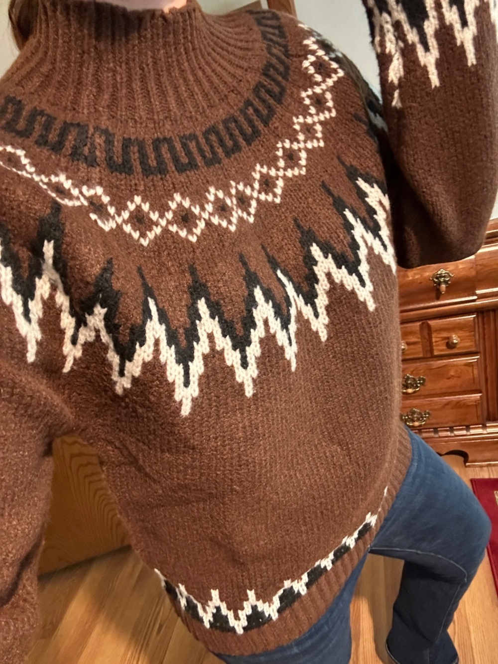 Cozy Brown Fair Isle Turtleneck Sweater